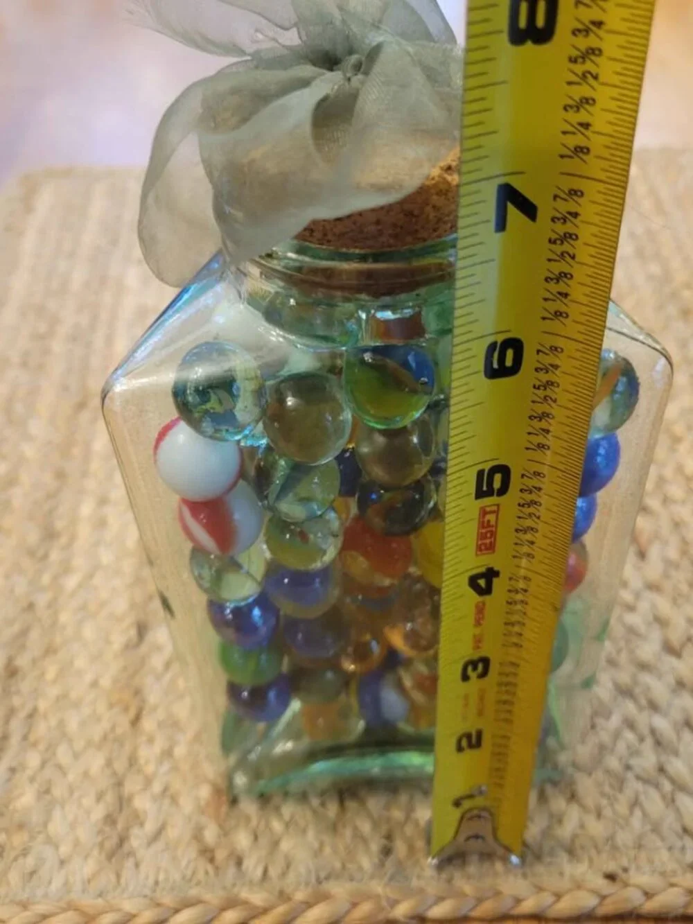 Vintage Glass Jar Is Filled With An Assortment Of VTG Marbles